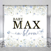 Aperturee - Aperturee Spring Blue Floral Custom Name Baby Shower Backdrop